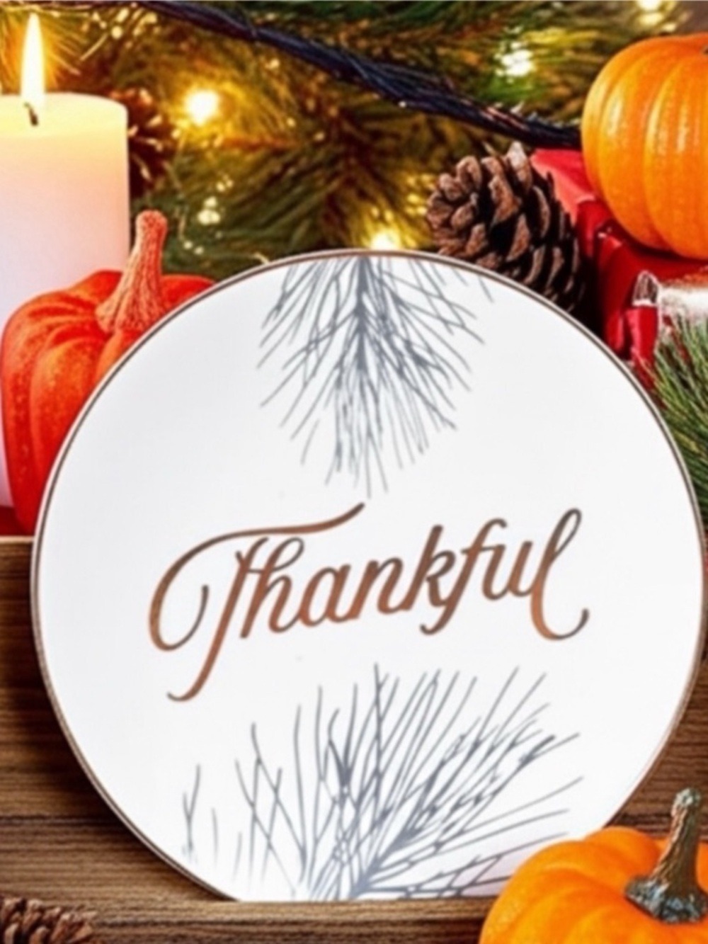 World Market THANKFUL Decorative Ivory Ceramic Plate NWT - Picture 3 of 14
